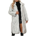 thumbnail image 2 of LSLJS Womens Ladies Warm Faux Furry Long Coat Jacket Winter Solid V-neck Outerwear, 2 of 8