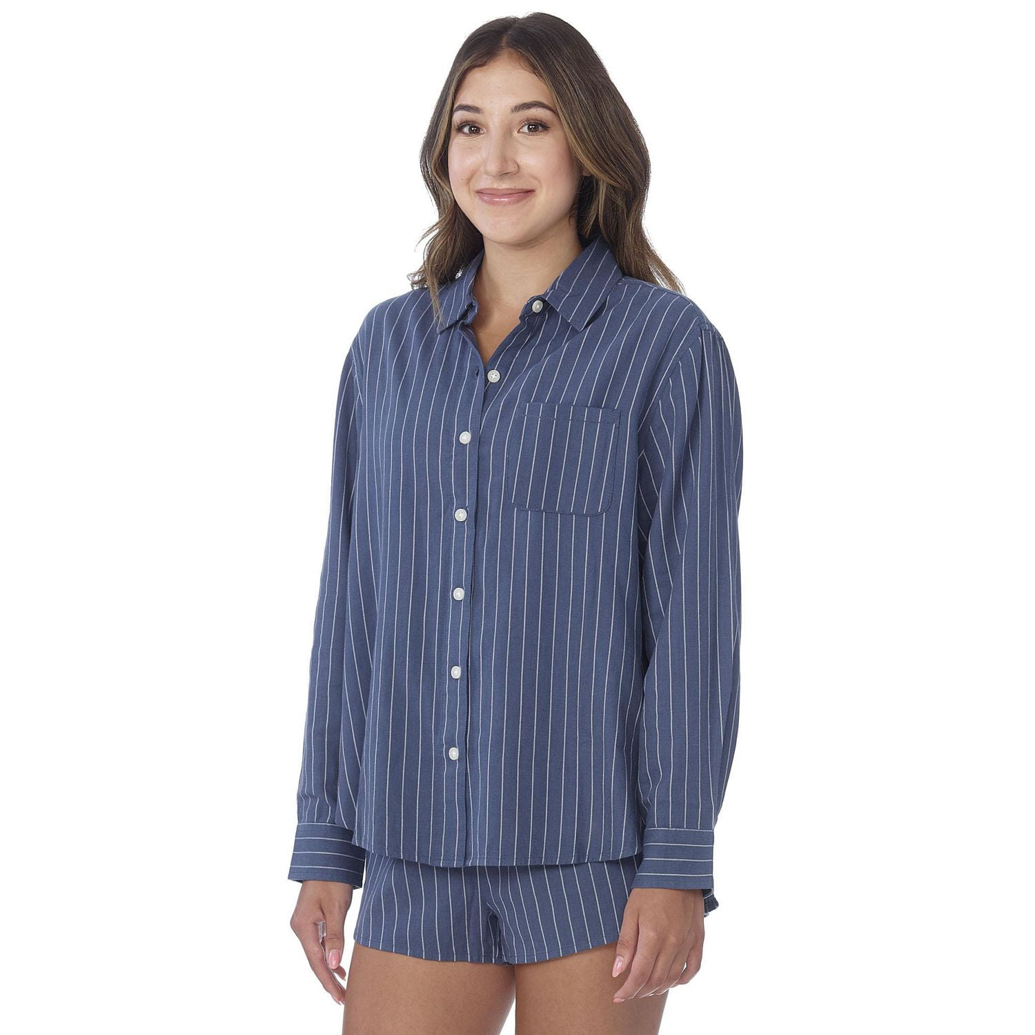 Secret Sleep Flannelette Oversize Pinstripe Shirt