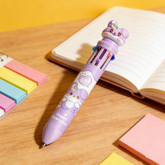JZCHUNTOY 10 Color Retractable Ballpoint Pen 1 Pack, Cute Cartoon Multicolor Medium Point Pen, Smooth Writing Portable Multi Function Pen, Colored Pen for Note Taking Drawing Office Home Use