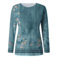 thumbnail image 3 of T-shirts à Manches Longues pour Femmes, Col Ras du Cou, Tuniques à Imprimé Floral, Hauts Doux Décontractés, Blouse Coupe Ample, 3 of 3