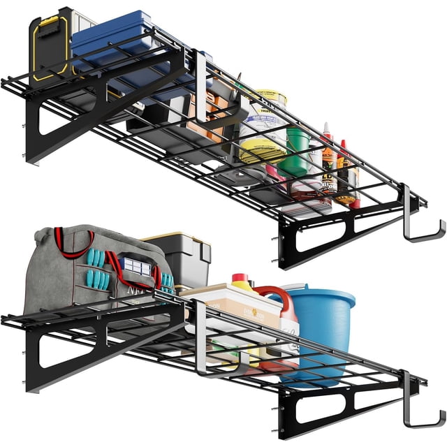 Heavy-Duty Garage Wall Mounted Shelves,4x4 FT Wall Mounted Storage Shelves,400 Lbs Load Capacity Garage Storage Rack Floating Shelves, 2 Pack