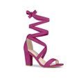 thumbnail image 1 of BLISSFUL STEP Women's Sandals Solid Color Mid Block Heels Lace up Sandals Hot Pink 6.5, 1 of 7