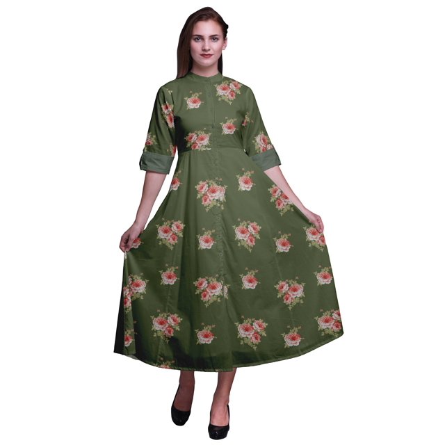 Bimba Robe Chemise à Imprimé Floral à Boutons, Col Mandarin, Manches Retroussables - Moyen
