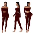 thumbnail image 4 of Mode 2PCS Femmes hors Épaule Crop Tops + Pantalon Fendue Tenue Décontractée Vêtements de Sport, 4 of 5