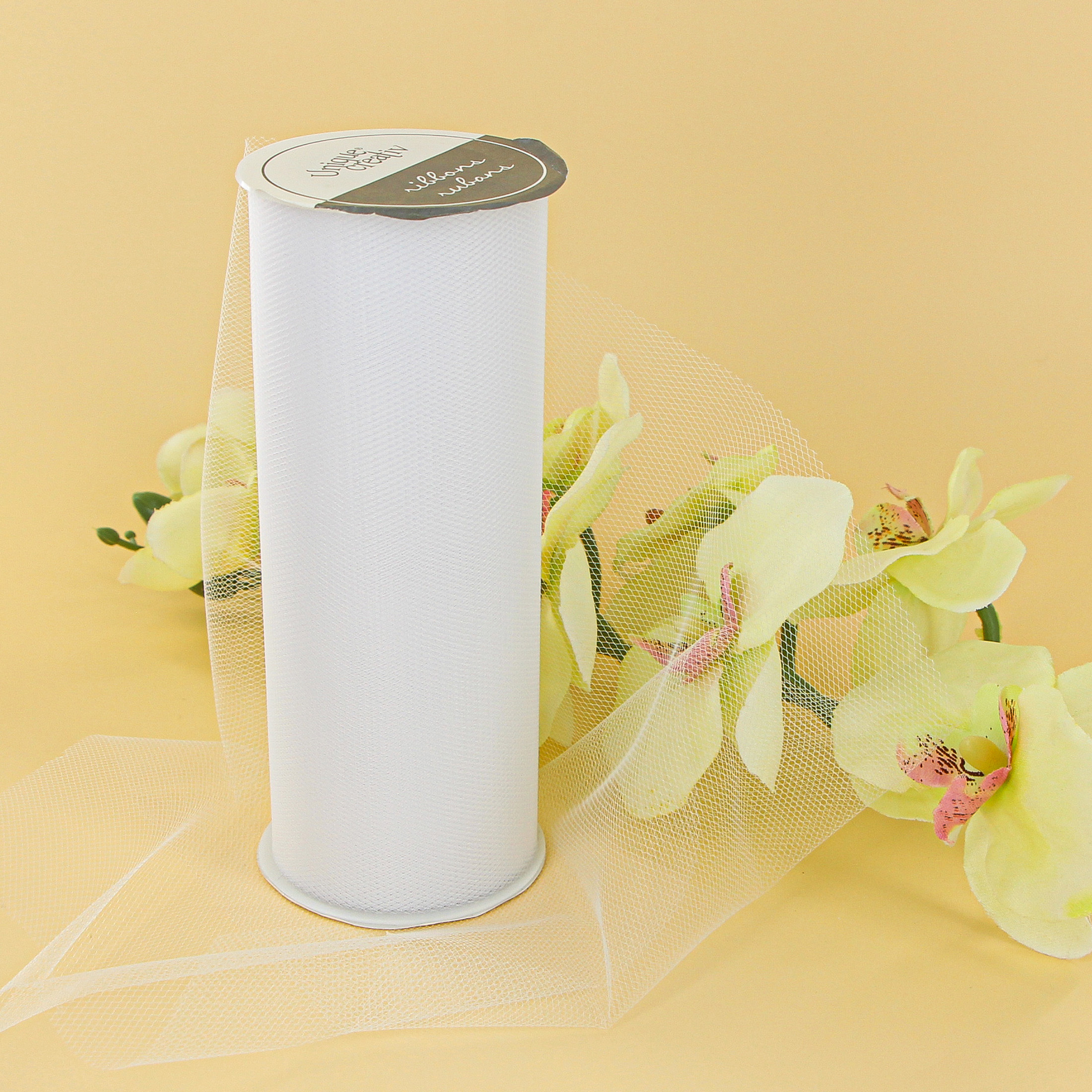 UNIQUE CREATIV blanc Tulle Ribbon 152 mm (5.98 in) × 13.71 m (6 in × 15 yd), 14 m (15 yd)