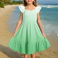thumbnail image 4 of MIASHUI Robe d'Écolière pour Filles à Manches Volantées, Extensible, Ligne A Évasée, Vert Pâle, 4-5 Ans, 4 of 5
