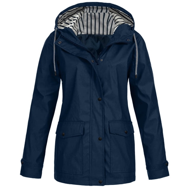 Kcodviy Womens Rain Jacket with Jackets for Women Impermeable Hood Lightweight Long Sleeve Windbreaker Womens Jacket Windbreaker Zip Up Drawstring Windbreakers for Teen Raincoat with Pockets