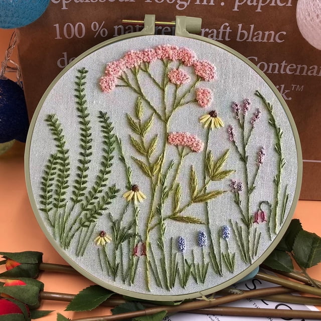 Chmadoxn Cross-Stitch Beginner's Embroidery Flower Kit,Beginner Hand Embroidery 0 Based Diy Hand Embroidery Material Package embroidery embroidery