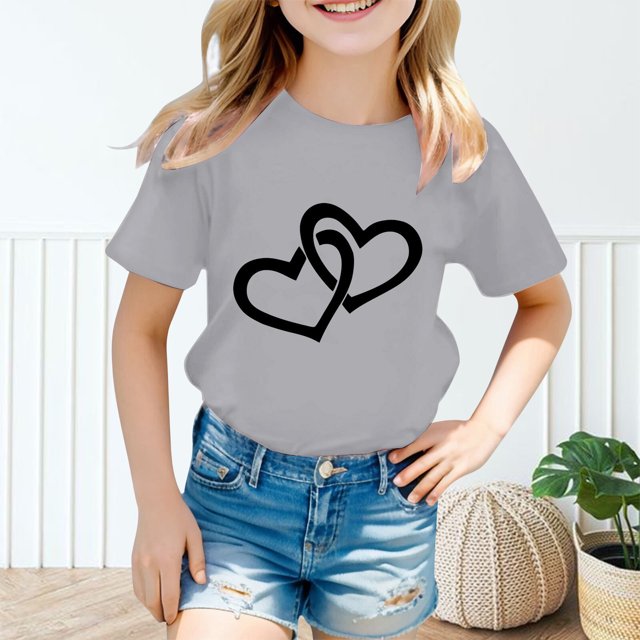 WEAIXIMIUNG T-Shirts Mignons pour Filles 10-12 T-Shirt Graphique Mignon pour Fille Col Rond Manches Courtes T-Shirt d'Été Décontracté 150