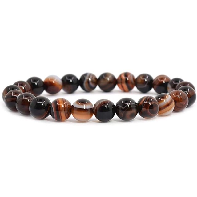Bracelet Extensible en Perles Rondes 8 mm en Agate Rêve Brune Pierre Précieuse 7 Pouces