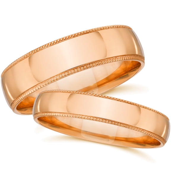 His Hers Matching Wedding Bands 14k Rose Gold