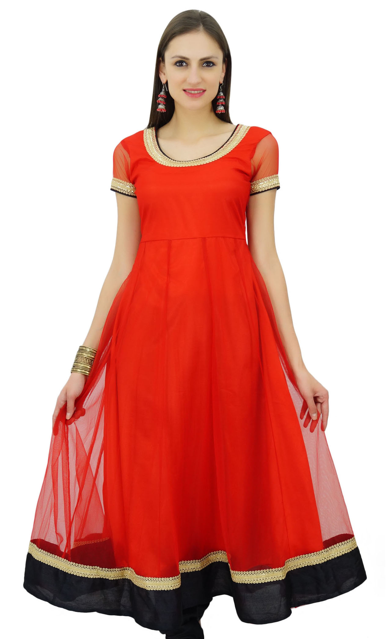 Bimba Robe Anarkali en Filet Évasé Kurta Kurti Unie Tunique Indienne Vêtements Personnalisés