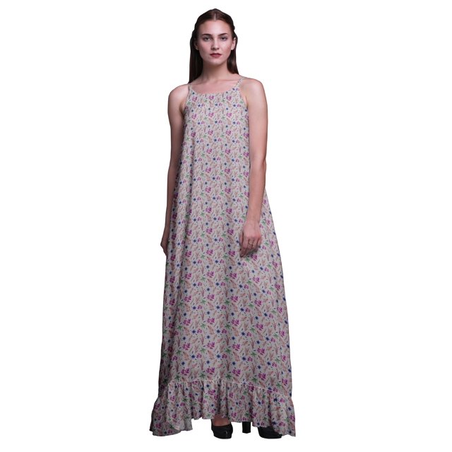 Bimba Nuisette pour Femmes Gris Pâle Feuilles Clou de Girofle/anis Étoilé et Épinette Imprimée Robe Maxi à Bretelles Spaghetti Vêtement de Nuit XXX-Large