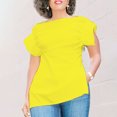 thumbnail image 1 of T-shirt Blouse à Manches Courtes Bouffantes Col Rond Décontracté pour Femmes avec Fermeture Éclair pour l'Été et Usage Quotidien Pièce Indispensable/95 % Polyester, 5 % Spandex, Jaune, Sopatenor, 1 of 9