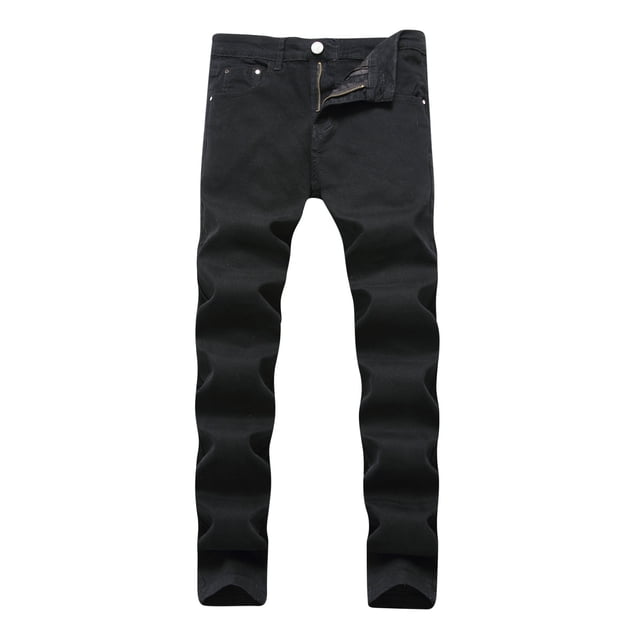 TIMIFIS Jeans pour Hommes Coupe Classique Régulière Jean en Coton Tendance Mode Micro Élastique Coupe Ajustée à Cordon Élastique Petite Jambe Droite-Blackfall
