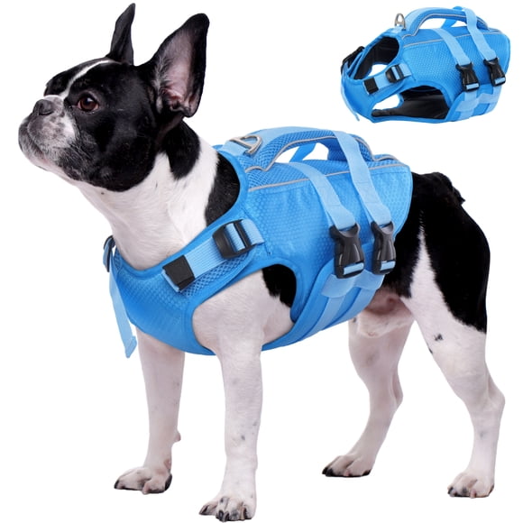 Kuoser Dog Life Jacket, Reflective and Adjustable Dog Life Vest for Small Medium Large Dogs Blue, M