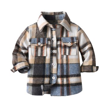 Posijego Boys Flannel Button down Shirt Casual Long Sleeve Plaid Shirts Little Boys Fashion Jacket 2-10 Years