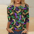thumbnail image 2 of Penkiiy 2024 Chemise Manches 3/4 Mardi Gras Blouse Fantaisie Carnaval Masque Imprimé Tunique Thème Fête Col Rond Tee S Multicolore, 2 of 5
