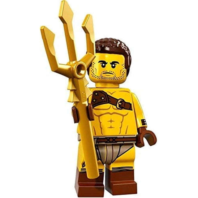 LEGO Collectible Minifigure Series 17 Roman Gladiator 71018, a collectible toy featuring a Roman gladiator design with a golden trident, brown hair, and gladiator armor. Part of the 2017 LEGO Minifigures theme collection, ideal for fans of historical-themed LEGO sets.