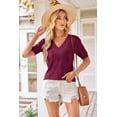 thumbnail image 2 of Arach&Cloz Women's V-Neck Short Sleeve Special Rib Knitted Pattern Casual Tops Sweater Spring Summer 2025, 2 of 6