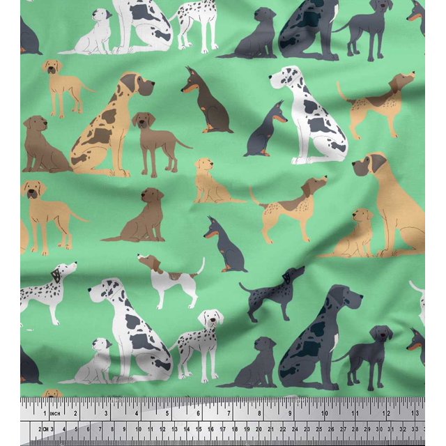 Soimoi Green Poly Georgette Fabric Mix Dog Print Sewing Fabric Yard 42 Inch Wide