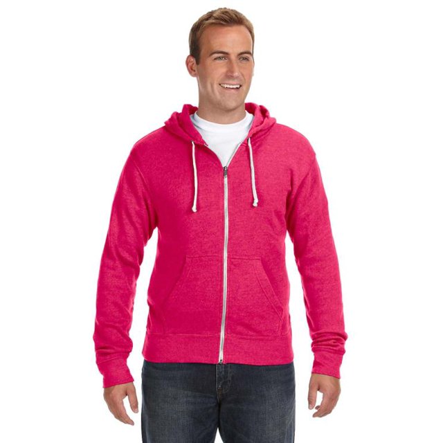 J America Adult Triblend Full-Zip Fleece Hood