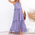 thumbnail image 4 of Robes pour Femmes Robe Maxi Sans Manches Décontractée Fluide à Volants Élégante Robe Maxi Unie Violette P, 4 of 5