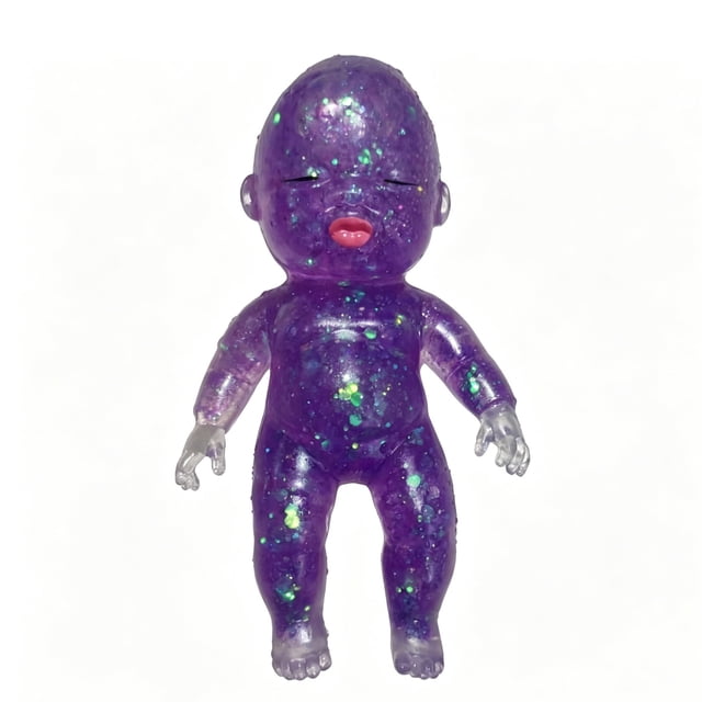 Squishy Figure Ball, Glitter Filled Fidget Ball, Slow Rising Stress Relief Ball, Glitter Filled Squishy Do-Ll Stress Relief Toy, Slow Rising Stretchy Squeeze Fidget Toy for Anxiety Relief, Purple