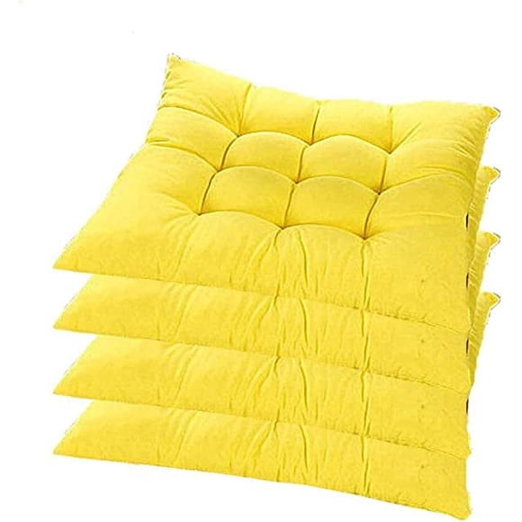 Zhuge Set of 4 Indoor/Outdoor Chair Cushion, Cotton Chair Pads Square, Cushions for Wicker Chair Seat, for Rocking, Dining, Patio, Camping, Kitchen Chairs (40X40cm),Yellow