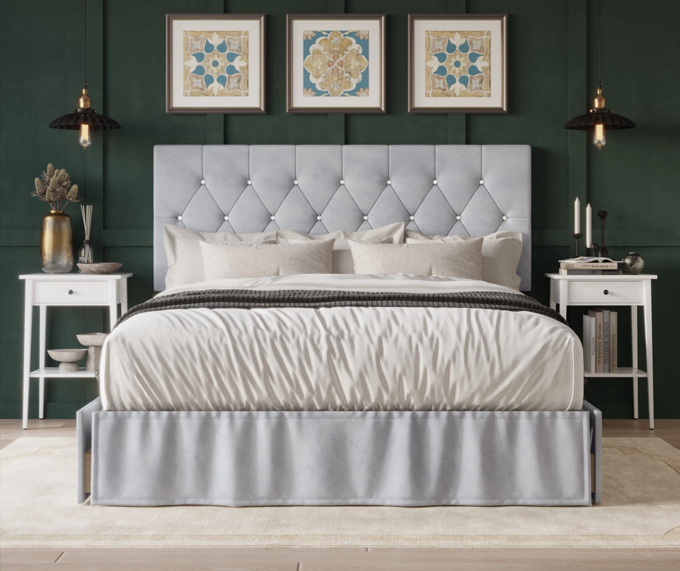 HMD Jovita King Tufted Upholstered Storage Panel Bed, Silver Gray