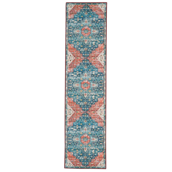 Markum 2' x 8' Washable Runner, Teal and Rust