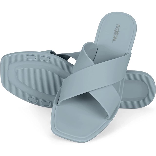 ROXONI Women Slippers Shower Pool Sandals Criss Cross Bathroom Quick Drying Slippers