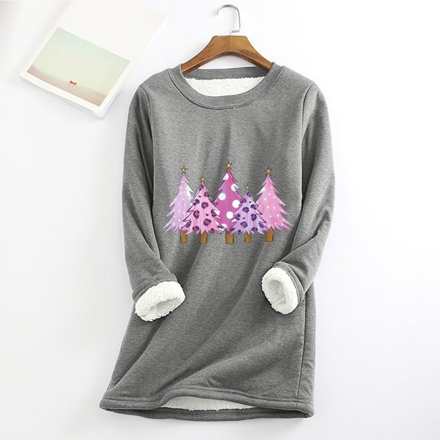 Meihcang Chandails en Molleton pour Femmes Grande Taille Graphique Arbre de Noël Col Rond Chandail d'Hiver Chaud Doublé Sherpa