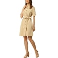 thumbnail image 4 of INSPIRE CHIC Robe-Chemise Boutonnée pour Femme à Col, Manches Courtes, Style Safari, avec Poches et Ceinture, 4 of 5