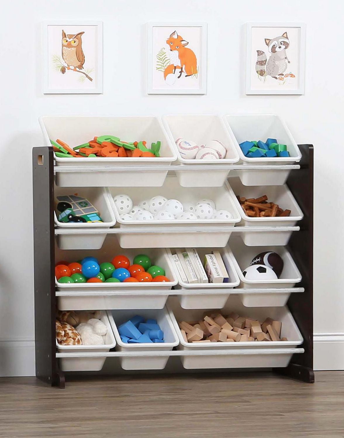 Humble Crew Tot Tutors Toy Storage Organizer with 12 Storage Bins, Espresso