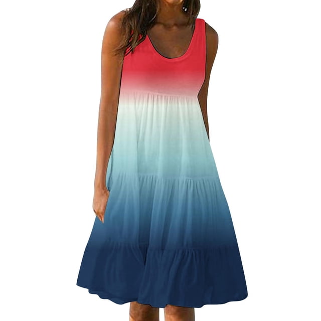 Yuyuzo Robes d'Été pour Femmes Robe Décontractée d'Été pour Femmes Sans Manches à Col Rond Tunique Ample Robe Débardeur Robe Bohème de Plage pour les Vacances