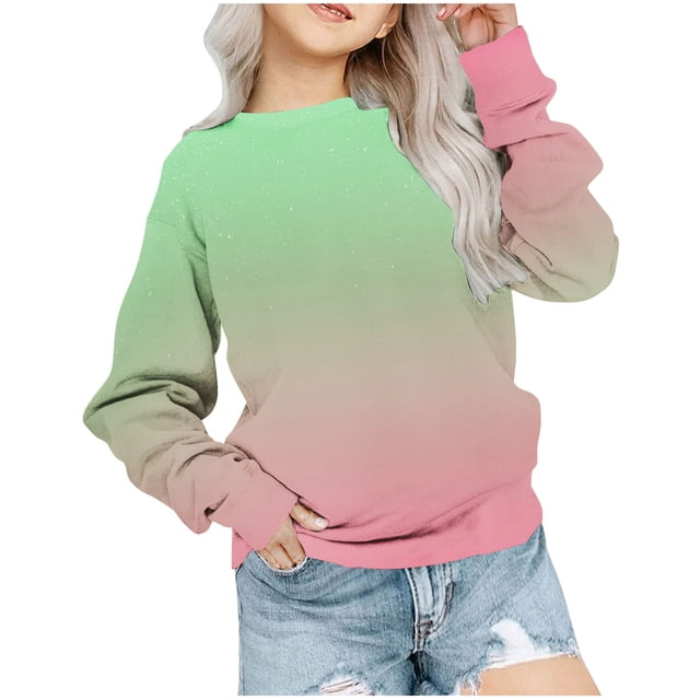 Chandail en Molleton pour Enfants Garçons Filles Mode Mignon Dégradé Manches Longues Col Rond Vert