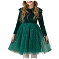 thumbnail image 1 of Floleo Girls Velvet Princess Dress Long Sleeve Ruffle Hem Party Gown A Line Party Dresses for Holiday Birthday Performance Formal Events(Green,7-8 Years), 1 of 3