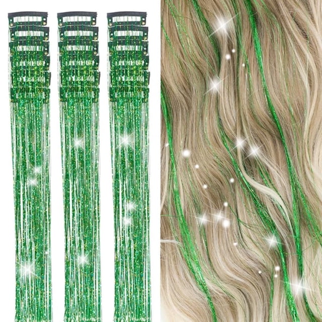 SUTENGDA 18 Pcs Guirlande de Cheveux à Clipser Extensions de Cheveux 19.6 Pouces Kit de Guirlande de Cheveux à Clipser Résistant à la Chaleur Scintillant Féerique Accessoires pour Cheveux pour Enfants Filles Femmes (Argent)