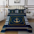thumbnail image 1 of Erosebridal Gold Anchor Coverlet Set Queen, Geometry Stripe Bedding Set, Navy Gold Room Decorative 3 Pieces, 1 of 5