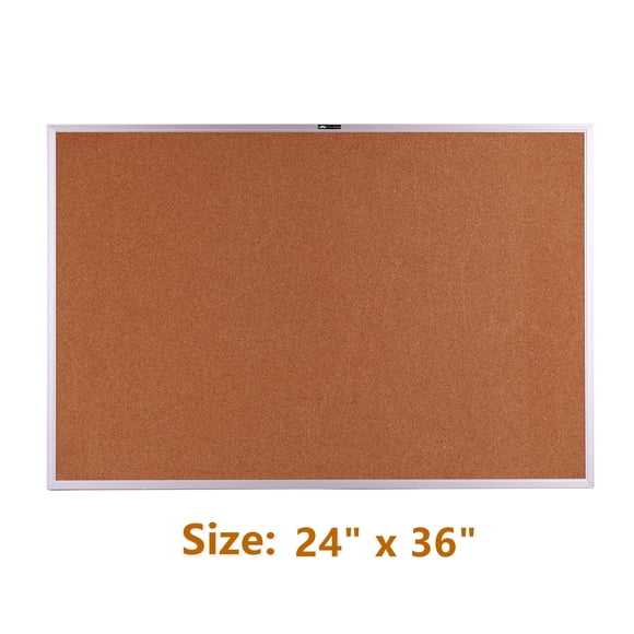 24" x 36" Non-Magnetic Cork Bulletin Board for Home Office, Aluminum Frame