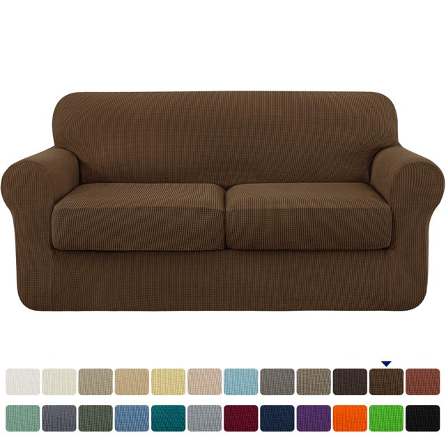 CHOK 2024 Housse de Sofa Extensible à Texture Quadrillée Housse de Canapé avec Housse de Coussin Séparée (Sofa Gris)