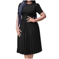 thumbnail image 1 of LOVZFMLL Robe d'Été pour Femme Grande Taille2025 Décontractée à Manches Courtes Taille Empire Coupe Ample Évasée Plissée Maxi Robe T-Shirt Noire 3TG, 1 of 6