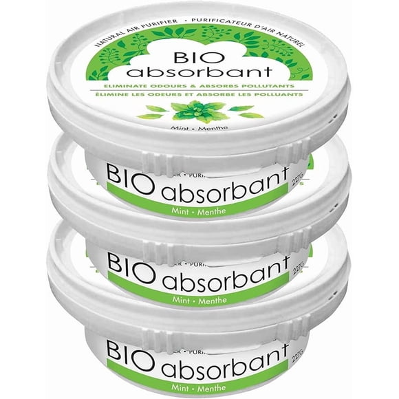 ATTITUDE Bio Absorbant Air Purifier with Activated Carbon Freshener, Made in Canada, Odor Remover, Plant and Mineral-Based, Vegan, Mint, 227 grams (Pack of 3)