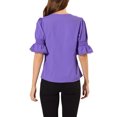 thumbnail image 3 of INSPIRE CHIC Women's Ruffled V Neck Puff Elbow Sleeve Semi-Sheer Chiffon Blouse XS Violet, 3 of 8