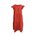 thumbnail image 1 of Faithtur Ladies Temperament Loose Mid-length Dress, Summer Women Leisure Style Solid Color Round Collar Fly Sleeve Ruched Skirt, 1 of 5