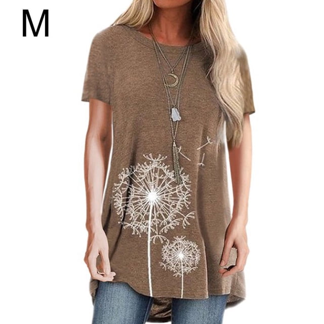 yingyy T-shirt Femme Imprimé Blouse Décontractée Manches Courtes Col Rond, Bleu, P Café m