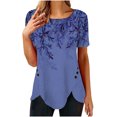 thumbnail image 1 of Pompotops Femmes Mode Imprimé T-shirt en Vrac Boutons Manches Courtes Chemisier Col Rond Casual Tops, 1 of 6