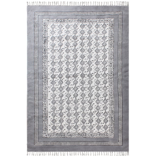 Casavani Gray Cotton Hand Block Printed Rug Square Dining Room Carpet Large Area Rug 12x12 feet