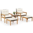 thumbnail image 2 of Costway 5 PCS Rattan Furniture Set Wood Frame Chairs & Ottomans with Square Coffee Table, 2 of 9